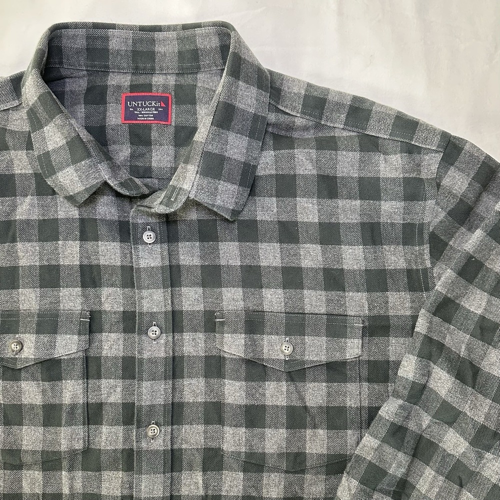 Untuckit Shirt Mens XXL 2XL Tall Vigouroux‎ WF Button Down Grey Check Flannel